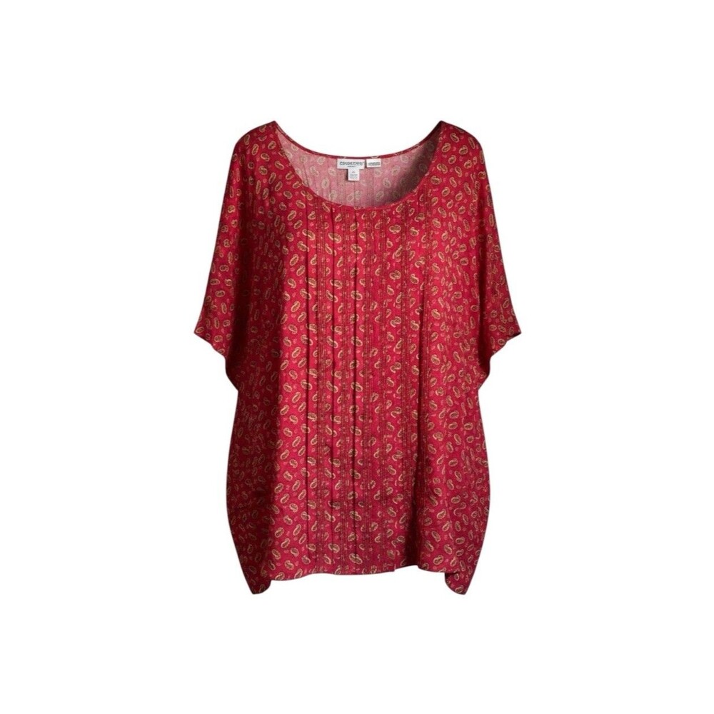 NWT Liz Claiborne Woman Plus 3X Red Paisley Pintuck Pleated Sleeveless Blouse